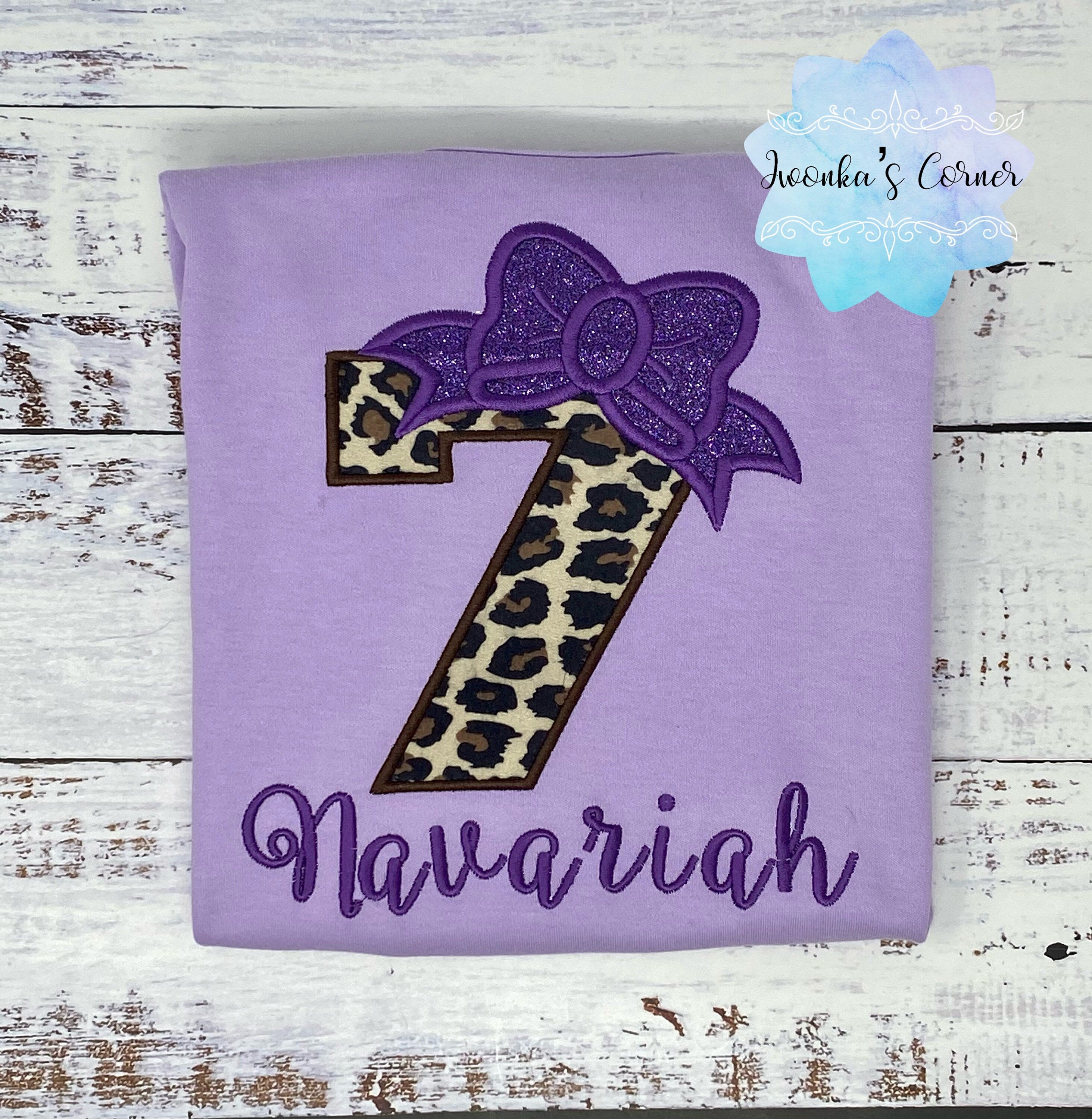 Girl cheetah 7th birthday number shirt, Purple bow cheetah print birthday outfit, Girl all ages birthday outfit, Leopard print