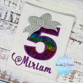 Girl Birthday Shirt with Rainbow Number and Silver Bow, 5th Birthday Outfit, Personalized Shirt, 1st, 2nd, 3rd, 4th birthday shirt,