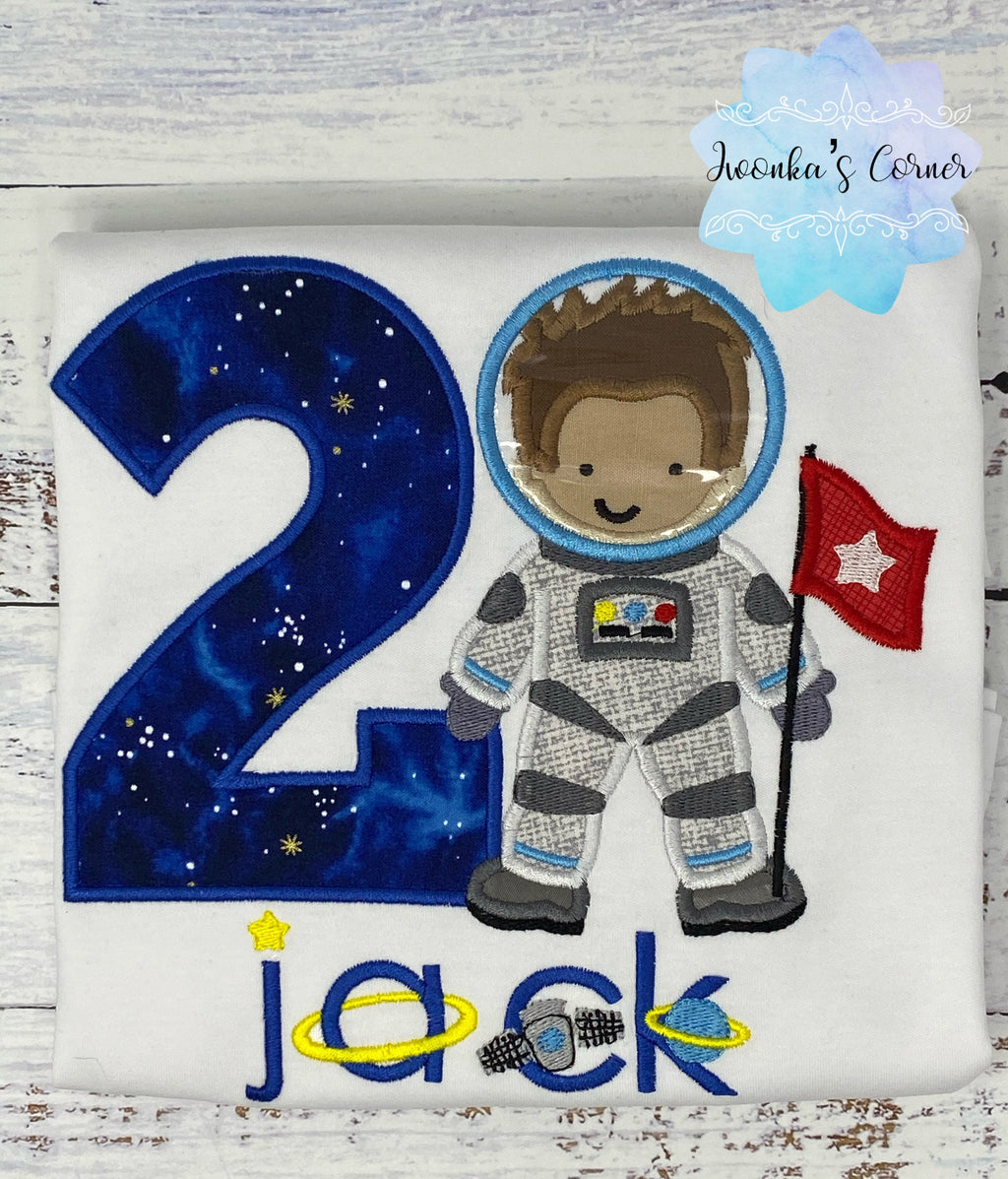 Boy Astronaut Shirt, Astronaut Birthday Party, 2nd Astronaut Birthday, Applique Space Ship, Astronaut Boy Birthday T-Shirt
