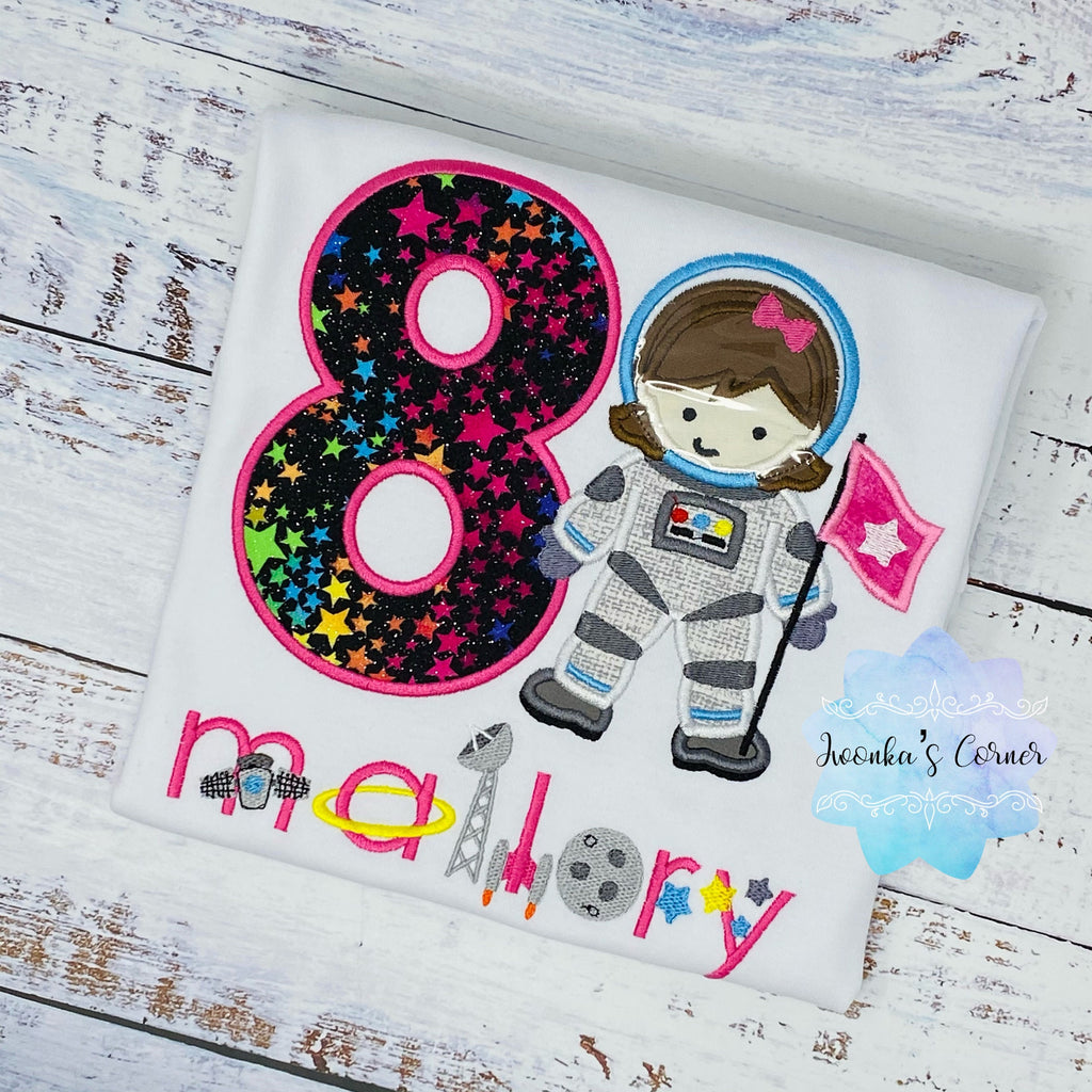 Girl Astronaut Shirt, Astronaut Birthday Party, 8th Astronaut T-shirt, Applique Space Ship, Astronaut Girl Birthday T-Shirt, 4th 5th 6th