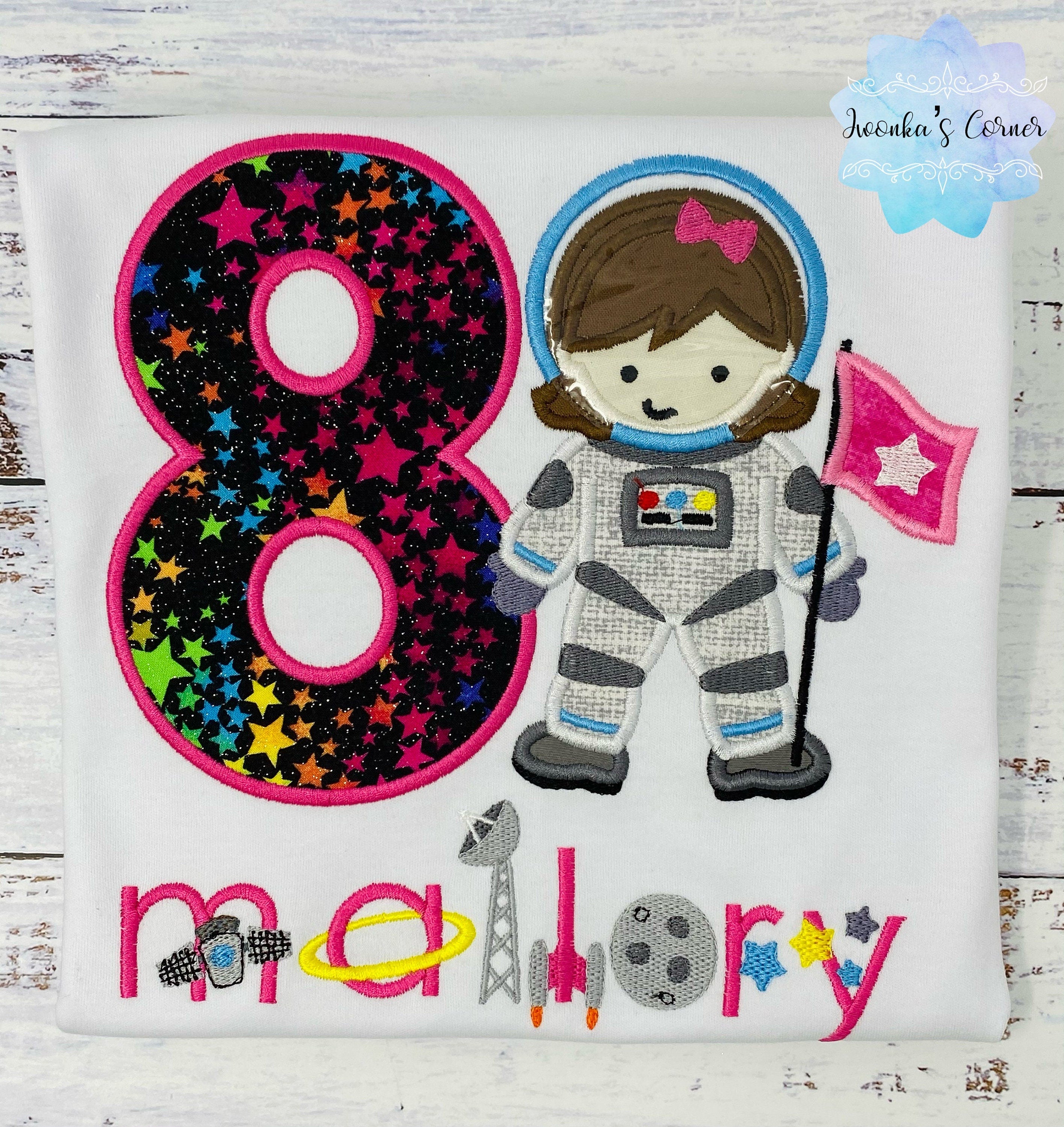 Girl Astronaut Shirt, Astronaut Birthday Party, 8th Astronaut T-shirt, Applique Space Ship, Astronaut Girl Birthday T-Shirt, 4th 5th 6th