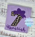 Girl cheetah 7th birthday number shirt, Purple bow cheetah print birthday outfit, Girl all ages birthday outfit, Leopard print