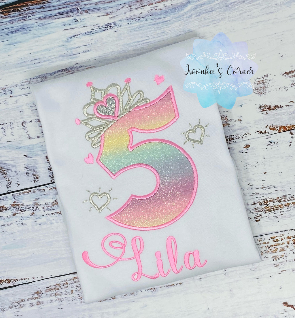 5th Birthday Girl Outfit, Princess Birthday Shirt, Number with Silver Crown Birthday Shirt, Princess Silver Tiara, Princess Birthday Party