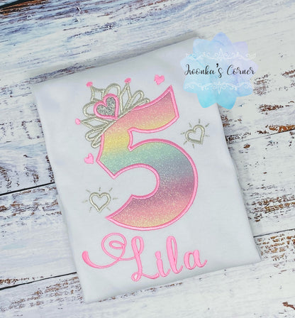 5th Birthday Girl Outfit, Princess Birthday Shirt, Number with Silver Crown Birthday Shirt, Princess Silver Tiara, Princess Birthday Party