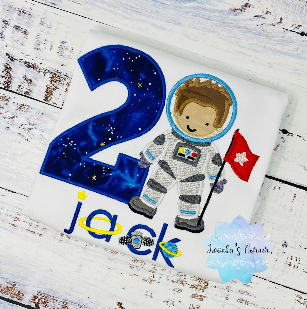Boy Astronaut Shirt, Astronaut Birthday Party, 2nd Astronaut Birthday, Applique Space Ship, Astronaut Boy Birthday T-Shirt