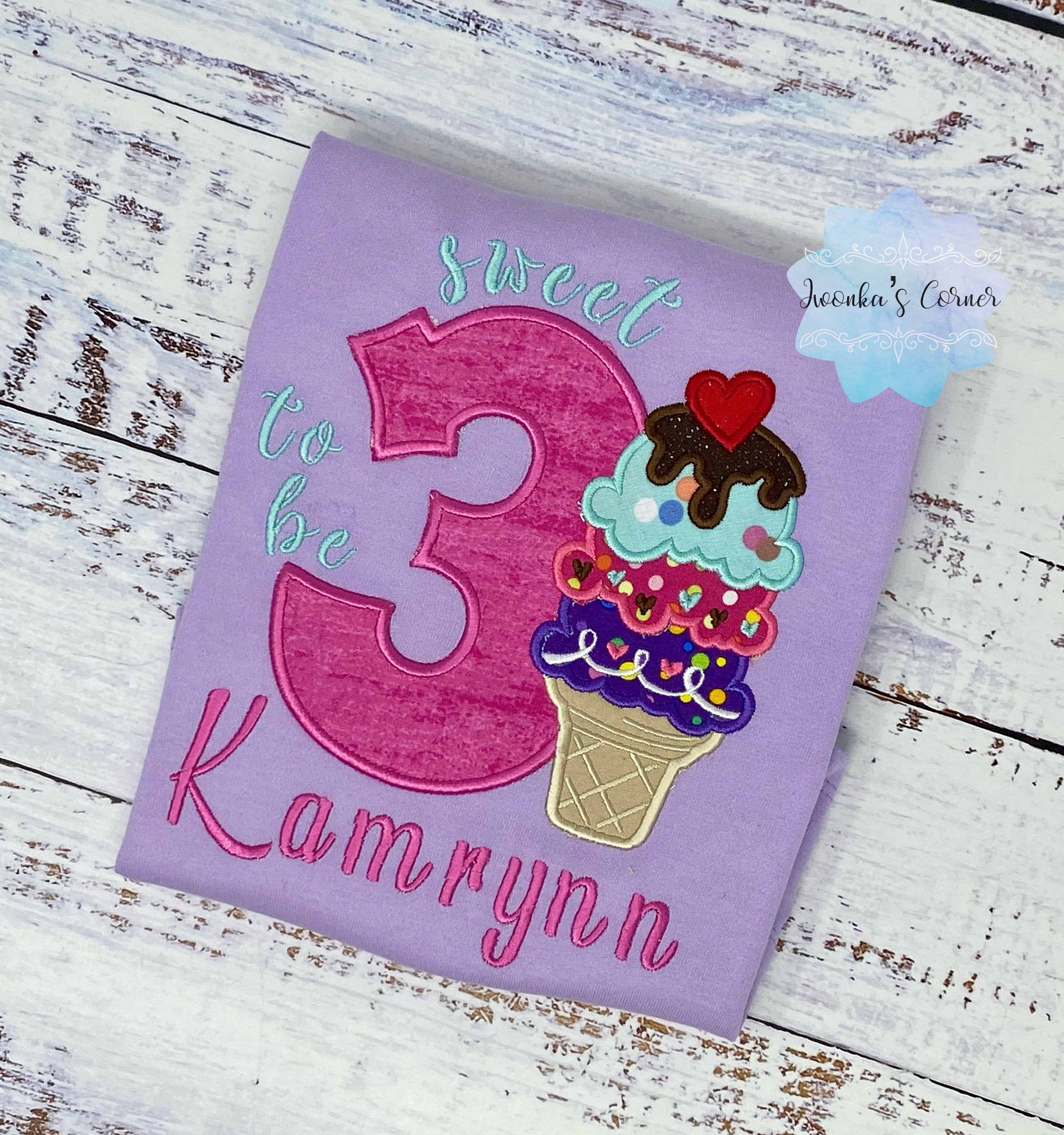 Girl 3rd Birthday Ice cream Birthday Shirt, Ice cream Party Outfit, Summer Birthday, Ice Cream