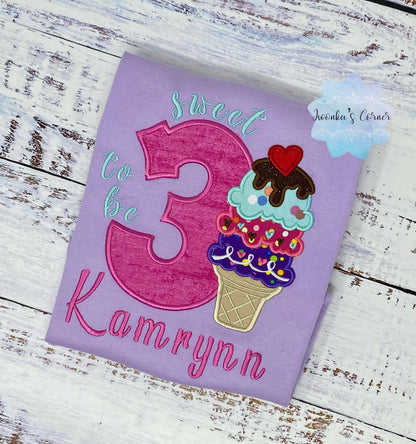 Girl 3rd Birthday Ice cream Birthday Shirt, Ice cream Party Outfit, Summer Birthday, Ice Cream