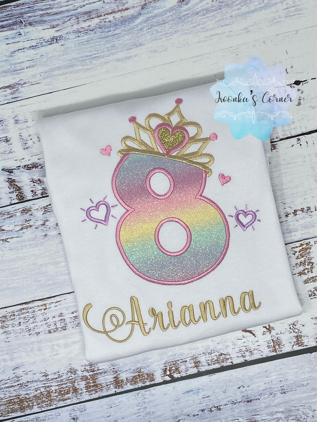 Girl 8th Birthday Party Outfit, Princess Birthday Shirt, Number with Crown Birthday Shirt, Girl Birthday Shirt, Princess Birthday Party