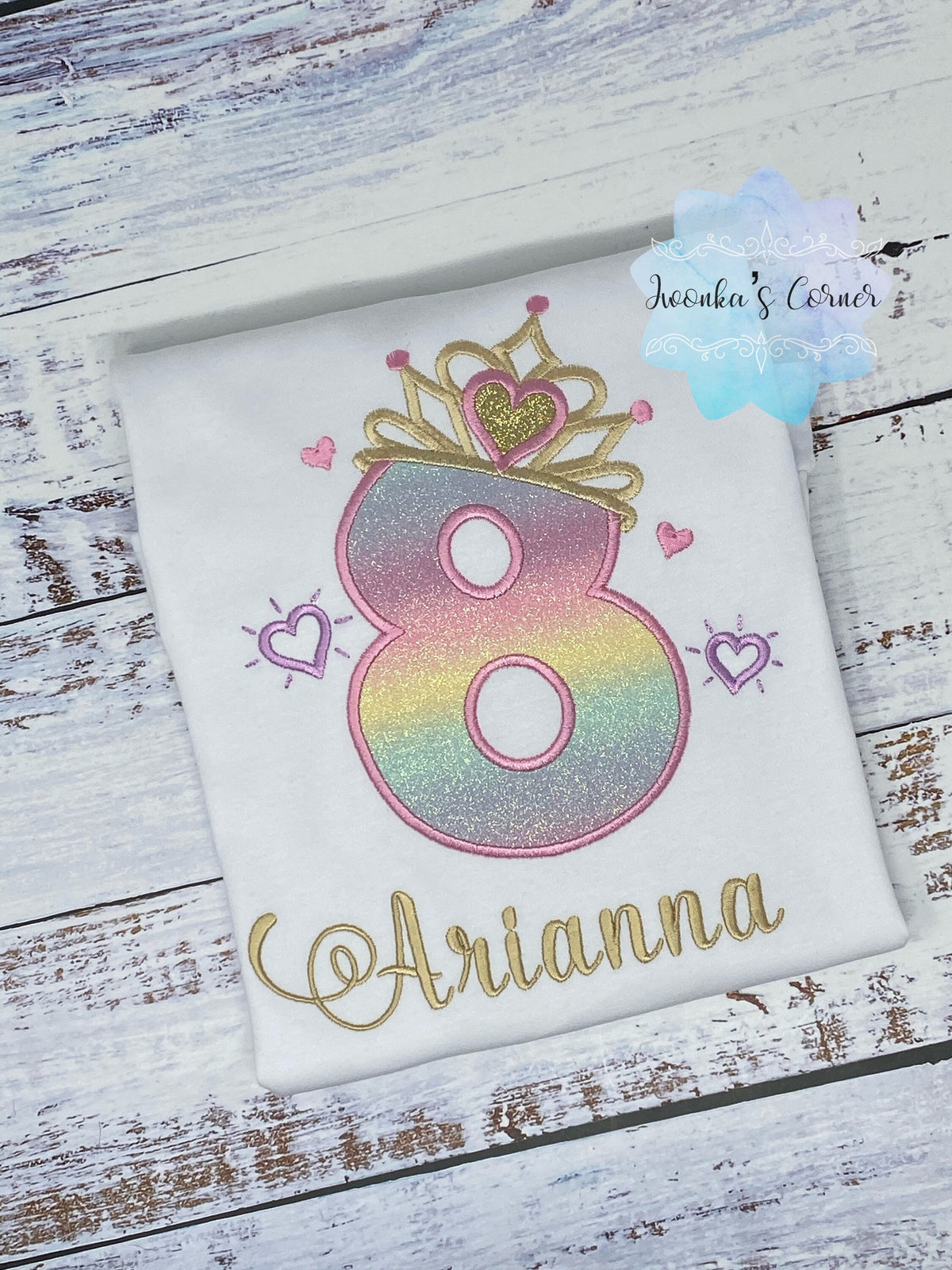 Girl 8th Birthday Party Outfit, Princess Birthday Shirt, Number with Crown Birthday Shirt, Girl Birthday Shirt, Princess Birthday Party