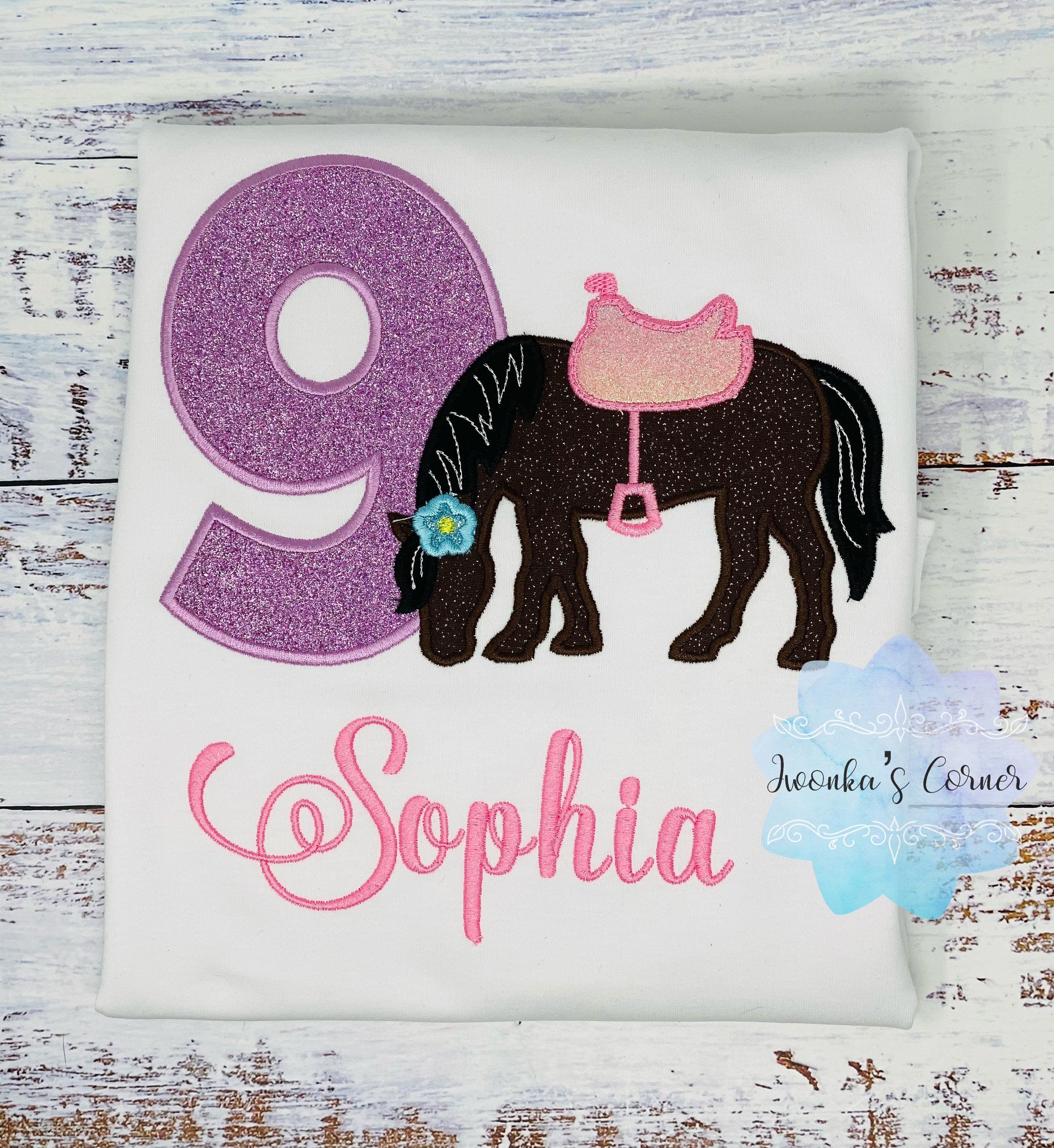 Girl 9th Birthday Shirt With Bay Horse, Birthday Shirt with Brown Horse and Saddle, 4th, 5th, 6th 7th Horse Birthday Shirt, Shirt with Pony