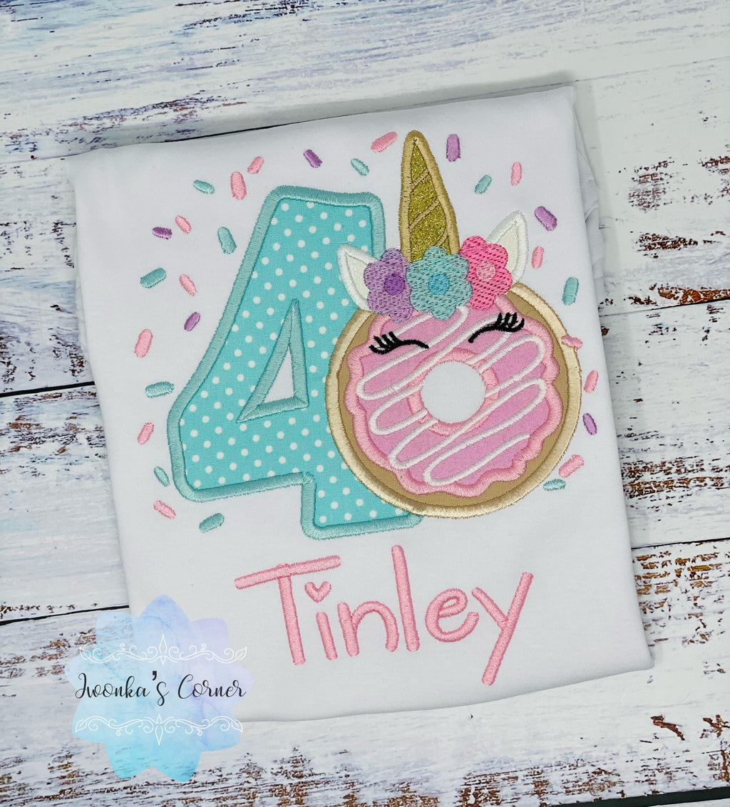 Girl 2nd Birthday Unicorn Donut Shirt With Name, 3rd 5th, 6th birthday Donut Shirt, Donut with sprinkles, Donut Party, Sweet party