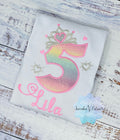 5th Birthday Girl Outfit, Princess Birthday Shirt, Number with Silver Crown Birthday Shirt, Princess Silver Tiara, Princess Birthday Party