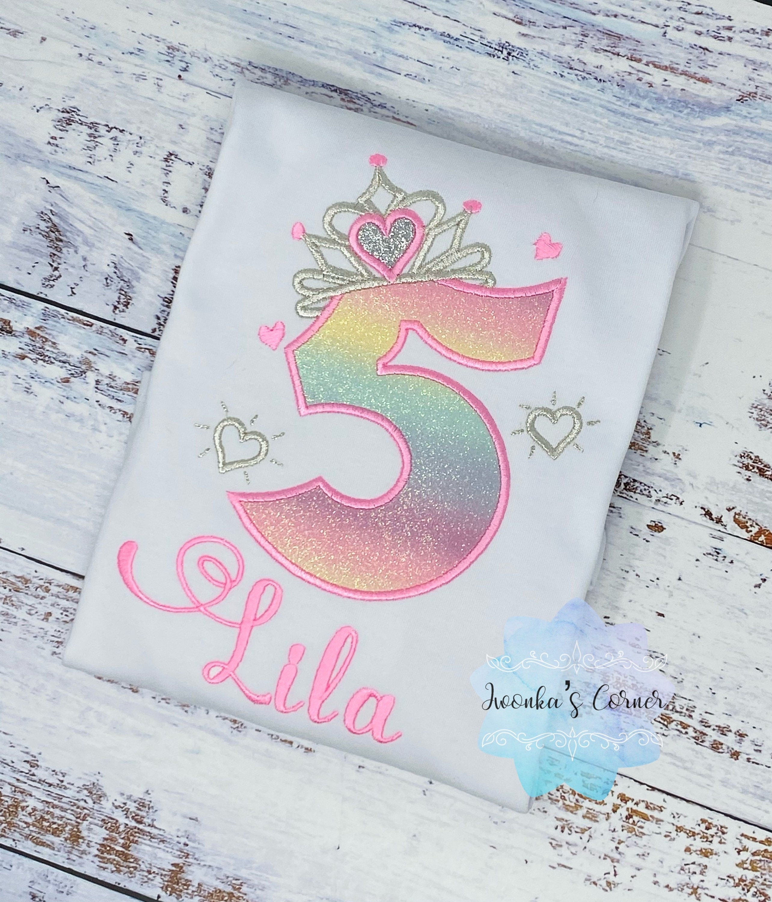 5th Birthday Girl Outfit, Princess Birthday Shirt, Number with Silver Crown Birthday Shirt, Princess Silver Tiara, Princess Birthday Party