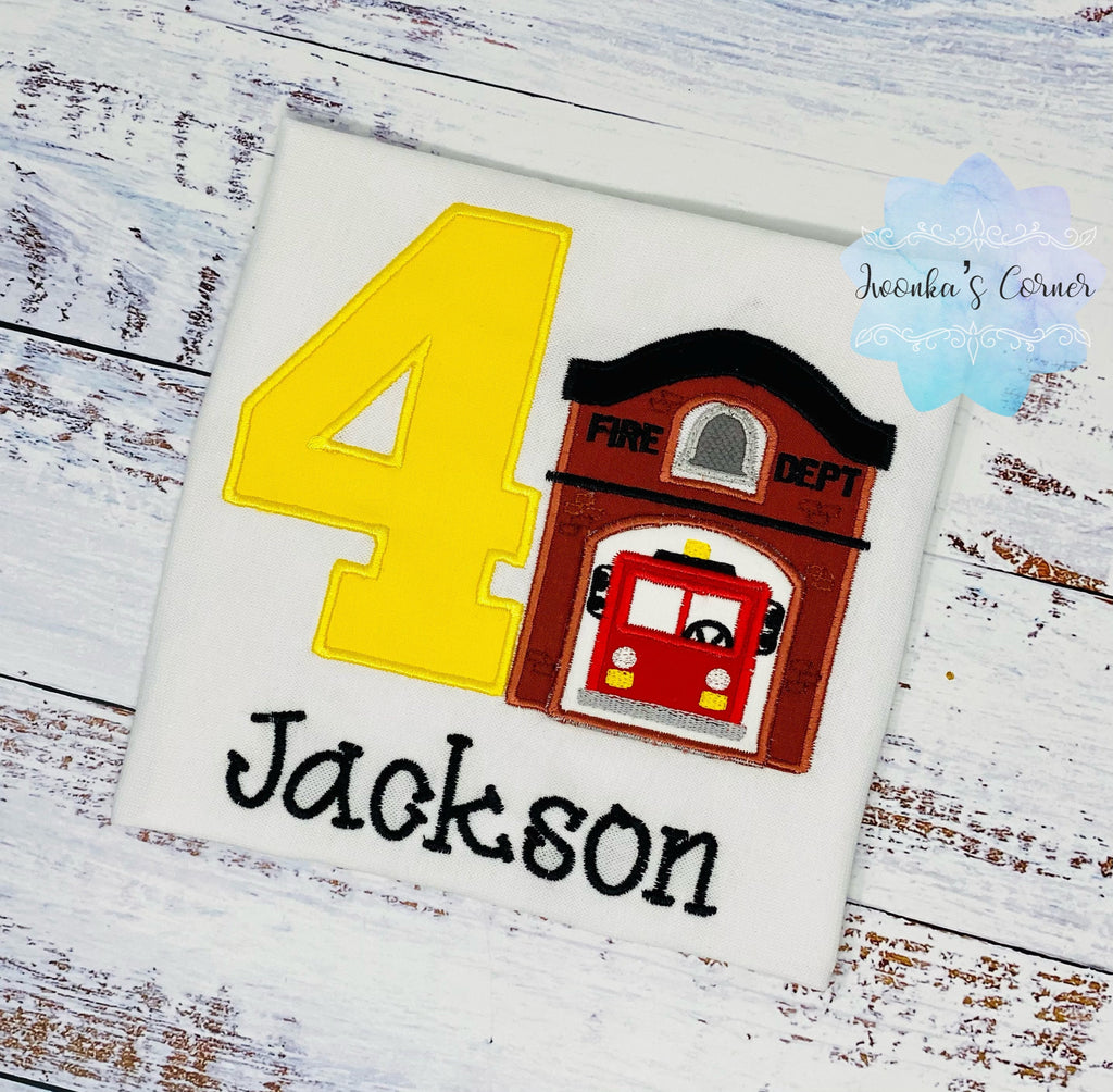 Personalized Boy 4th Firefighters Fire station, Boy Fire Man Birthday Party, Truck Engine