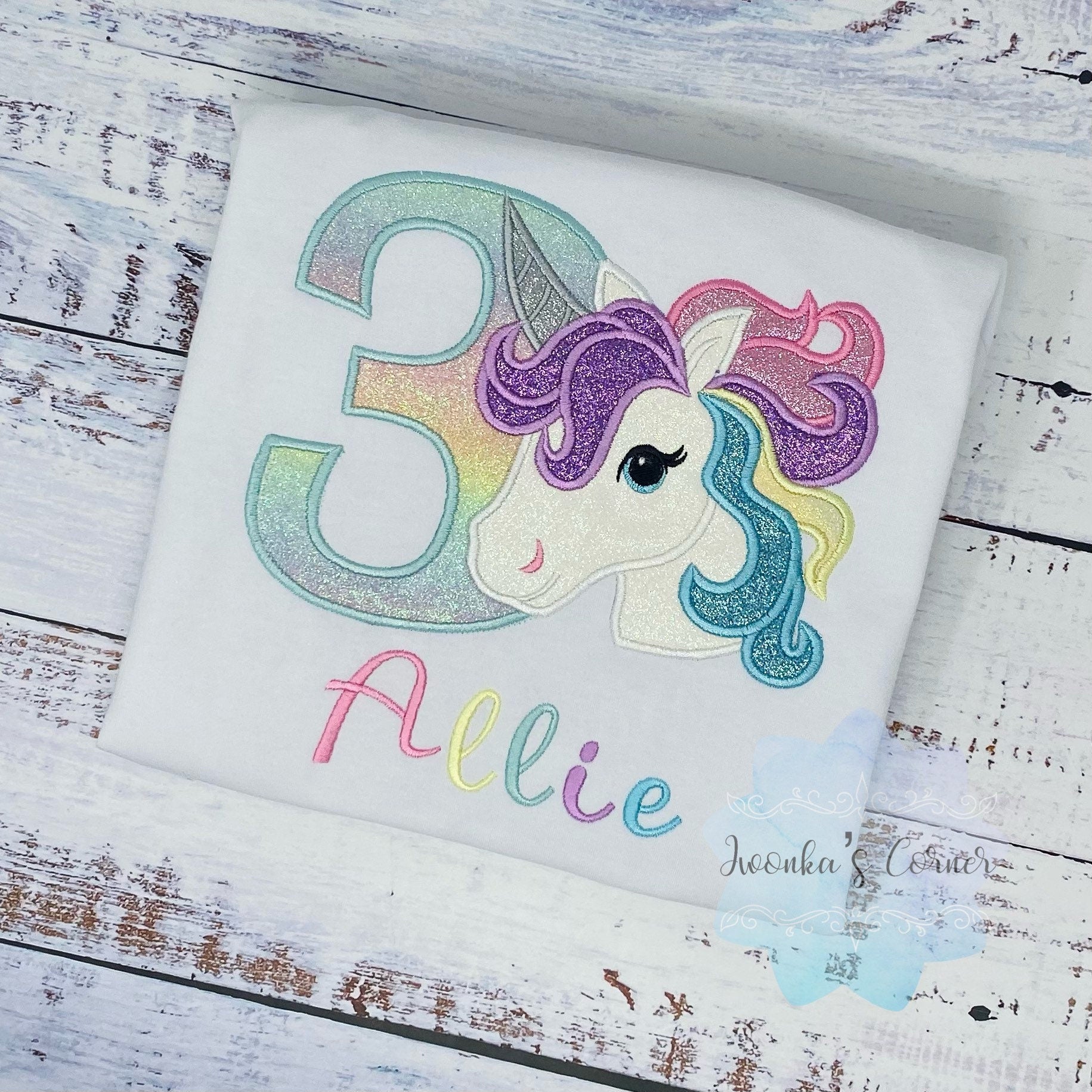 Girl Rainbow Pastel Unicorn Birthday Outfit, 3rd Birthday Pastel Unicorn Shirt, Unicorn birthday, Rainbow Unicorn outfit, Unicorn embroidery