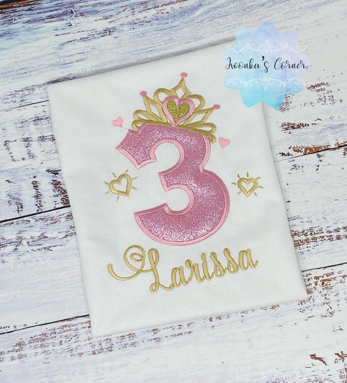 3rd Birthday Girl Outfit, Princess Birthday Shirt, Number with Tiara, Pink Princess Birthday Shirt, Princess Birthday Party