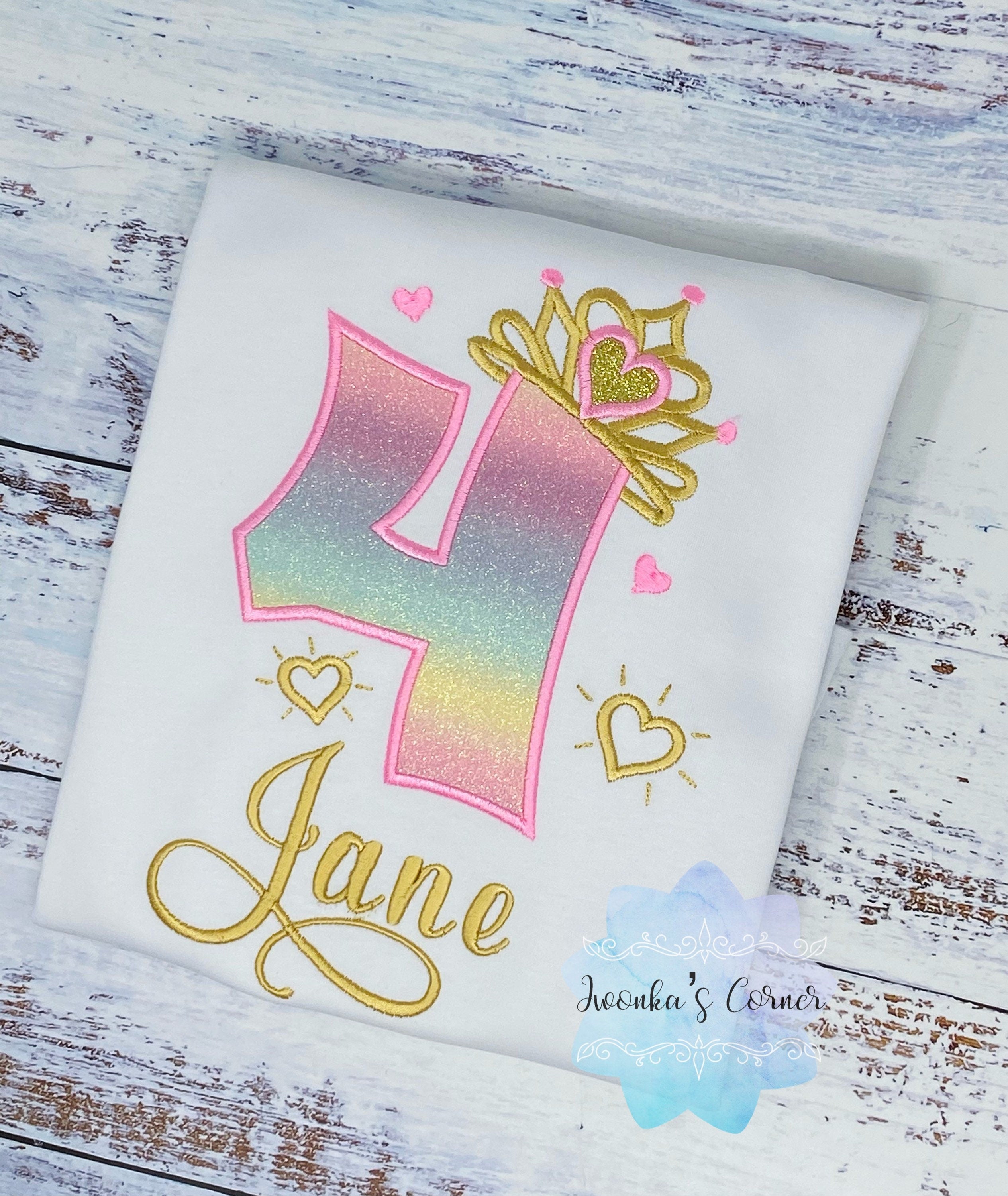 4th, 5th Birthday Girl Outfit, Princess Birthday Shirt, Pink Gold Number with Crown, Tiara Shirt, Girl Birthday Shirt, Princess Birthday