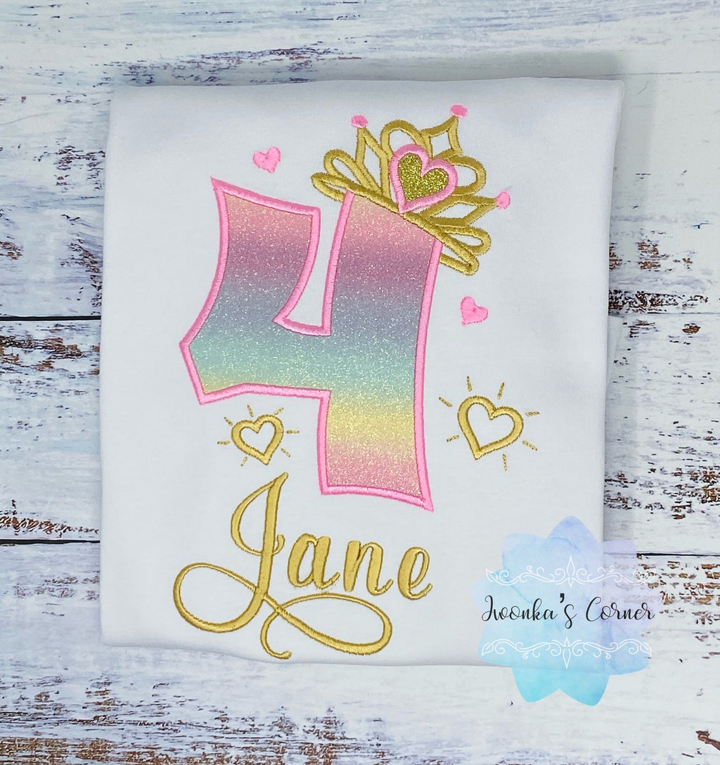 4th, 5th Birthday Girl Outfit, Princess Birthday Shirt, Pink Gold Number with Crown, Tiara Shirt, Girl Birthday Shirt, Princess Birthday