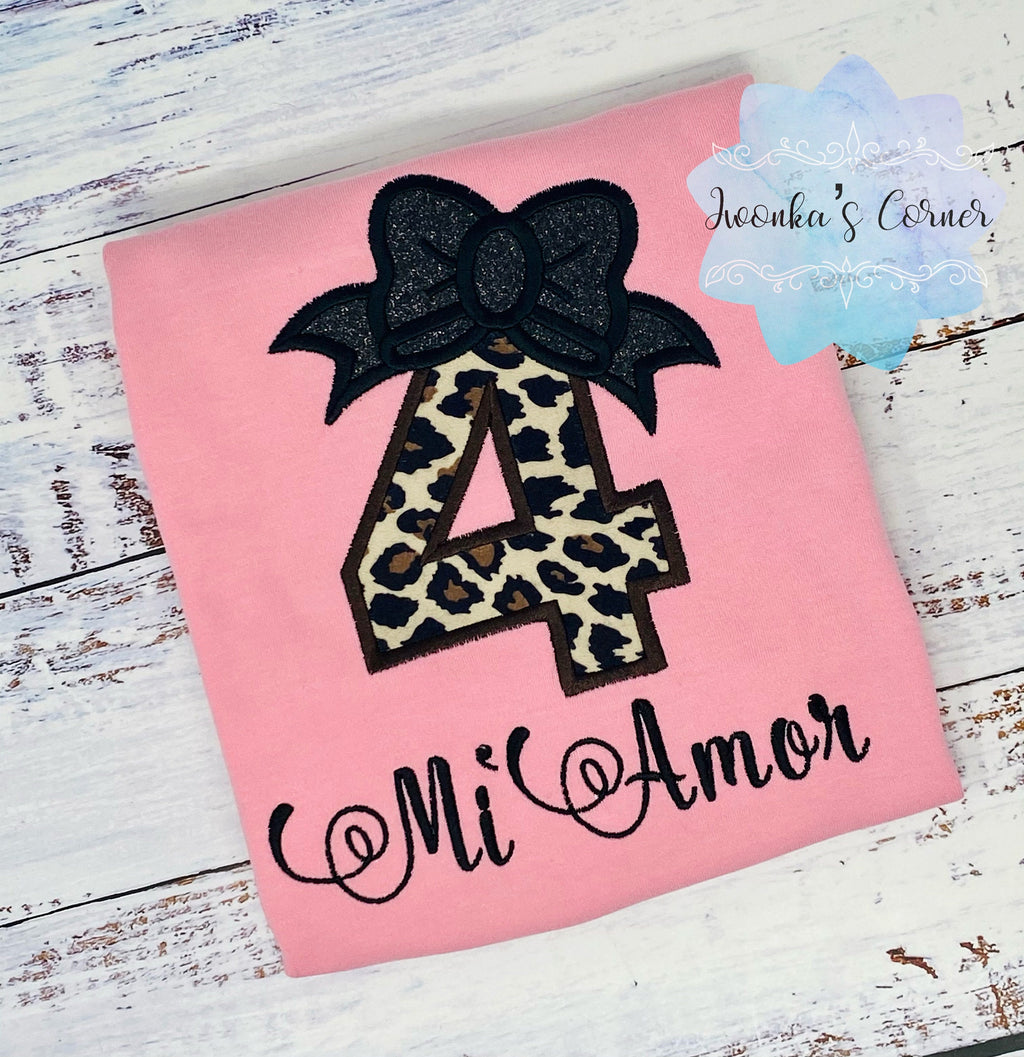 Girl 4th birthday shirt with cheetah print number, 3rd 5th 6th birthday shirt, Cheetah print shirt, Leopard print birthday shirt,