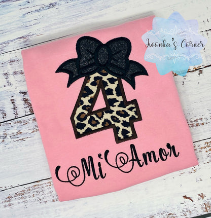 Girl 4th birthday shirt with cheetah print number, 3rd 5th 6th birthday shirt, Cheetah print shirt, Leopard print birthday shirt,