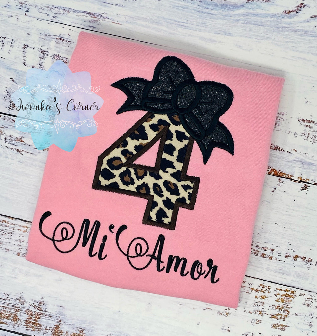 Girl 4th birthday shirt with cheetah print number, 3rd 5th 6th birthday shirt, Cheetah print shirt, Leopard print birthday shirt,
