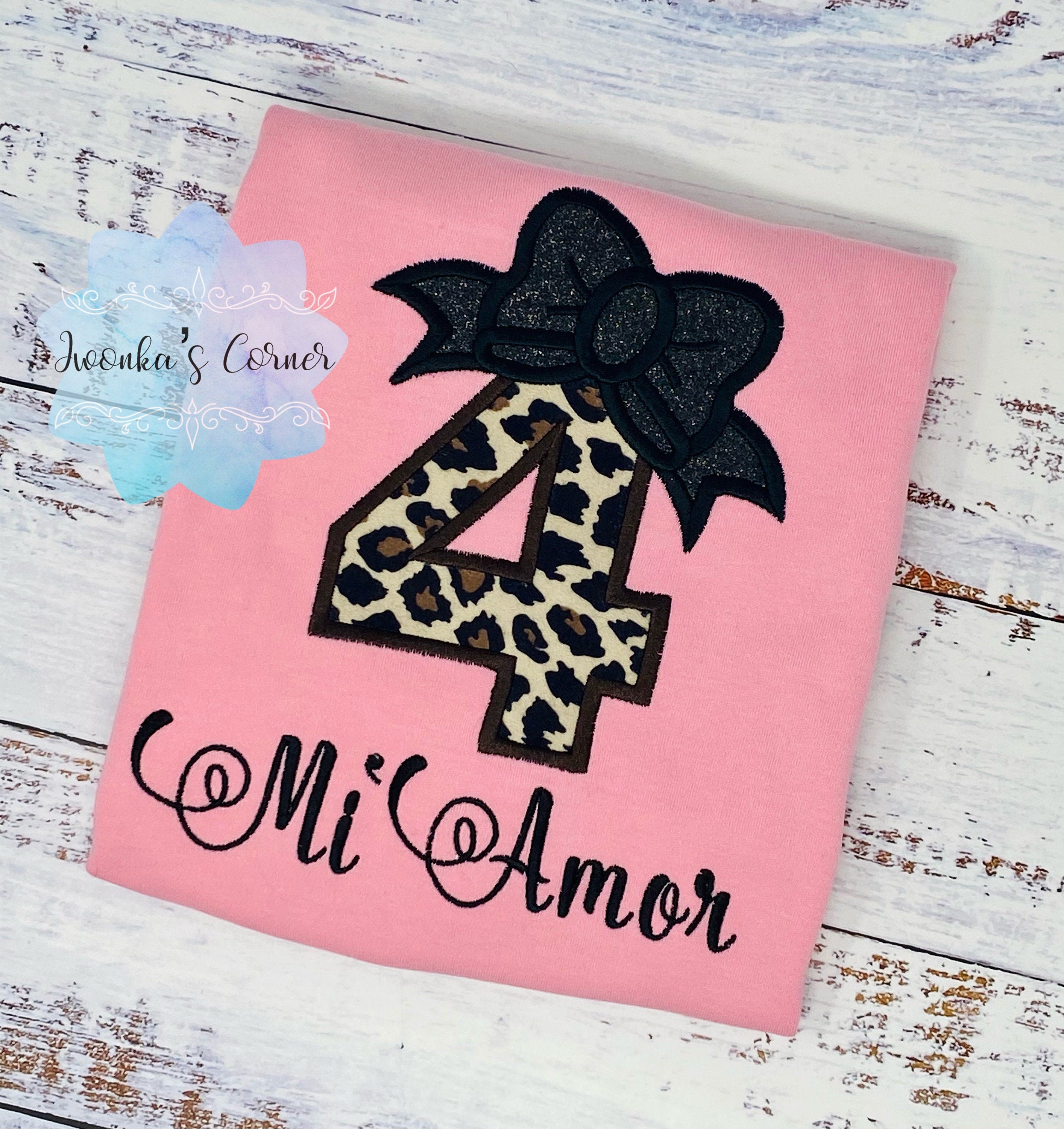Girl 4th birthday shirt with cheetah print number, 3rd 5th 6th birthday shirt, Cheetah print shirt, Leopard print birthday shirt,