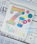Girls 7th birthday Shirt with Bubbles, Bubble applique, Blowing bubbles birthday shirt, Soap Bubbles shirt
