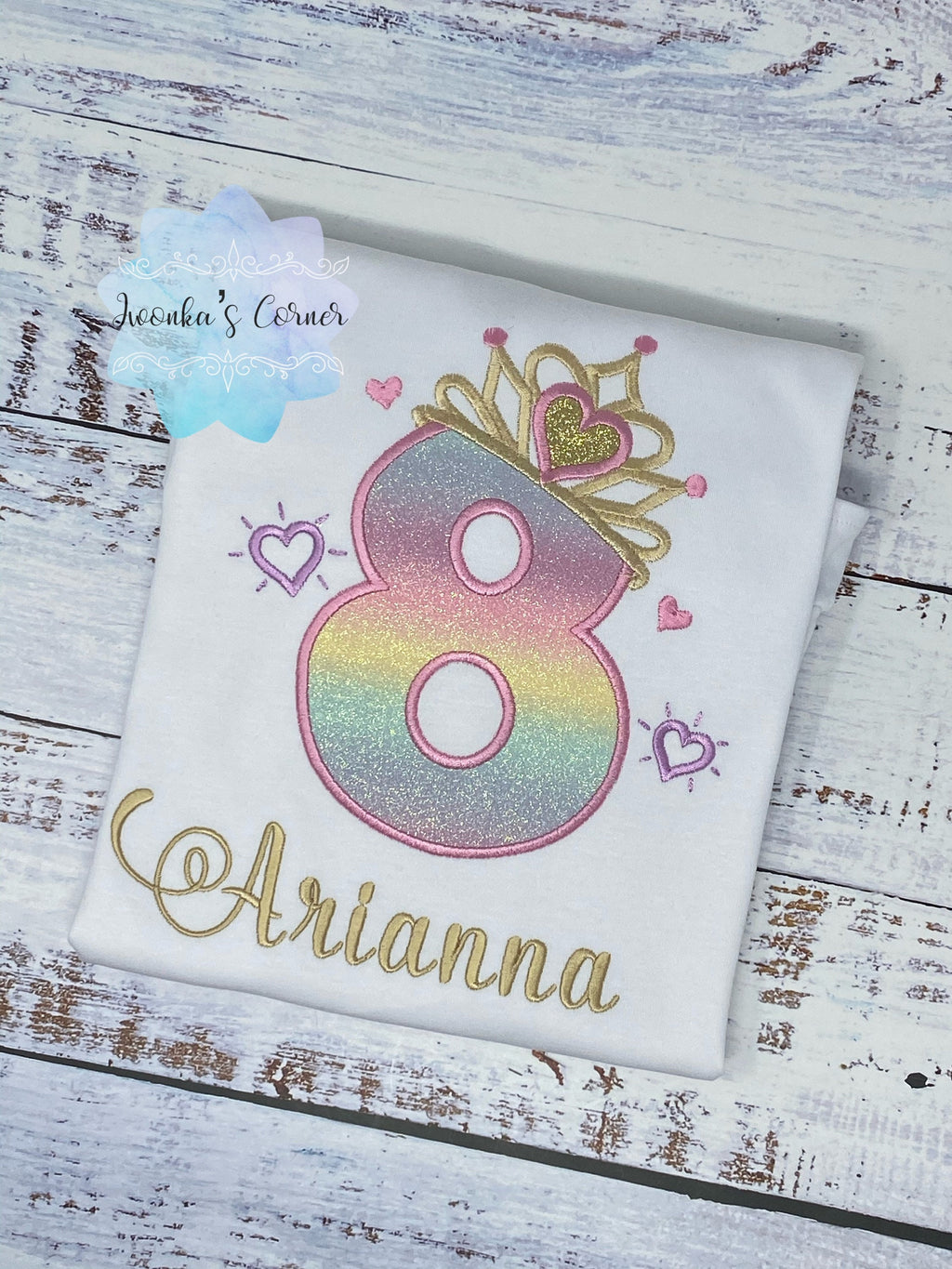 Girl 8th Birthday Party Outfit, Princess Birthday Shirt, Number with Crown Birthday Shirt, Girl Birthday Shirt, Princess Birthday Party