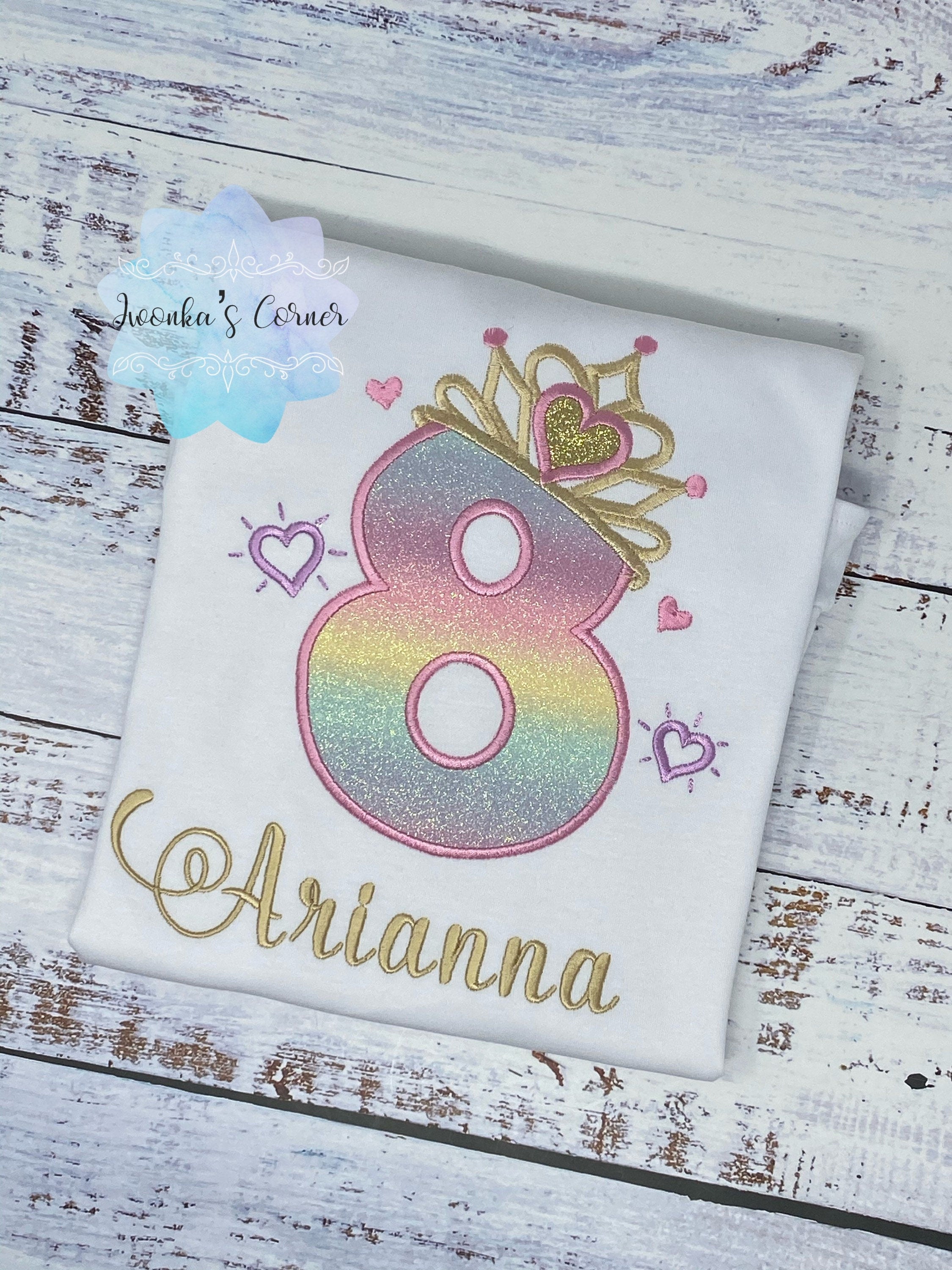 Girl 8th Birthday Party Outfit, Princess Birthday Shirt, Number with Crown Birthday Shirt, Girl Birthday Shirt, Princess Birthday Party