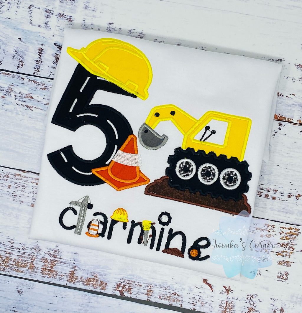 Boys 5th birthday Construction Shirt - Shirt With Construction Backhoe - Construction Boy Party - Boy Birthday Shirt with Construction