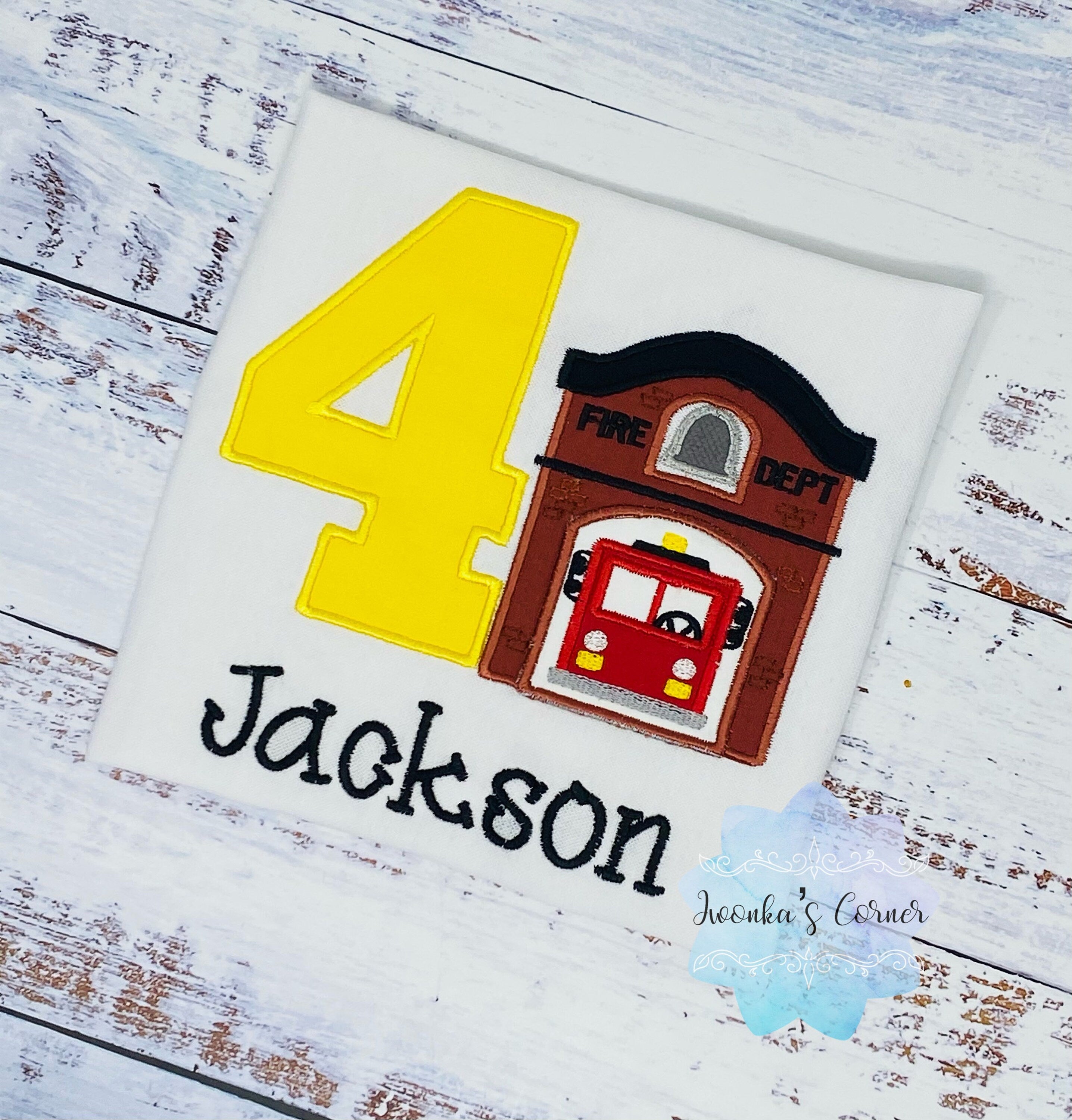 Personalized Boy 4th Firefighters Fire station, Boy Fire Man Birthday Party, Truck Engine