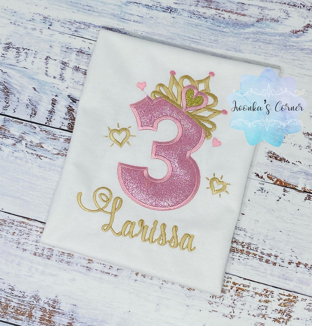 3rd Birthday Girl Outfit, Princess Birthday Shirt, Number with Tiara, Pink Princess Birthday Shirt, Princess Birthday Party