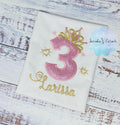3rd Birthday Girl Outfit, Princess Birthday Shirt, Number with Tiara, Pink Princess Birthday Shirt, Princess Birthday Party