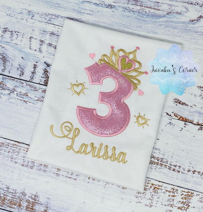 3rd Birthday Girl Outfit, Princess Birthday Shirt, Number with Tiara, Pink Princess Birthday Shirt, Princess Birthday Party