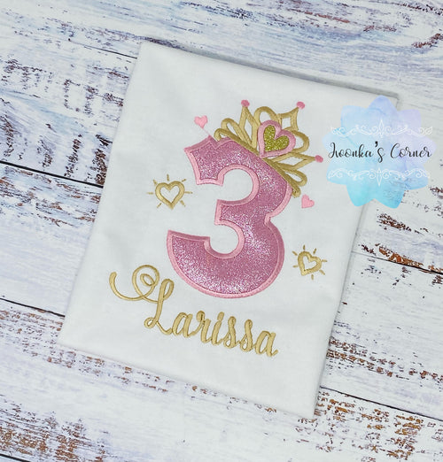 3rd Birthday Girl Outfit, Princess Birthday Shirt, Number with Tiara, Pink Princess Birthday Shirt, Princess Birthday Party