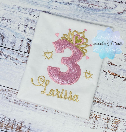 3rd Birthday Girl Outfit, Princess Birthday Shirt, Number with Tiara, Pink Princess Birthday Shirt, Princess Birthday Party
