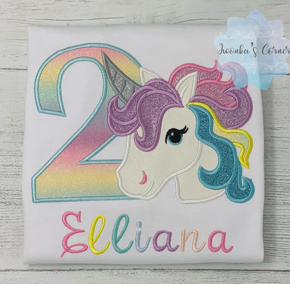 Girl Rainbow Pastel Unicorn Birthday Outfit, 3rd Birthday Pastel Unicorn Shirt, Unicorn birthday, Rainbow Unicorn outfit, Unicorn embroidery