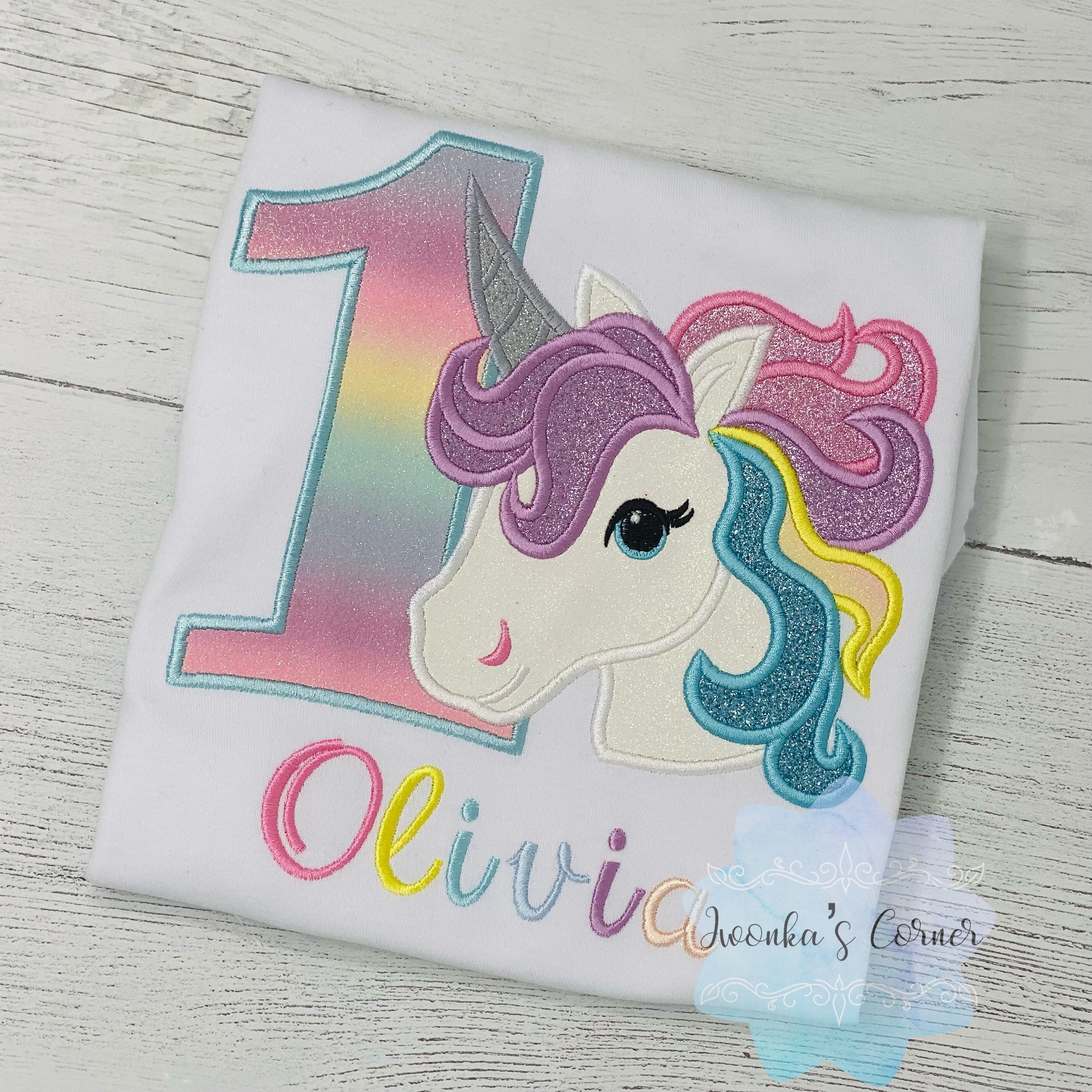 Girl 7th Birthday Shirt with Unicorn, 7th Birthday Pastel Unicorn Shirt, Unicorn birthday, Rainbow Unicorn outfit, Unicorn embroidery