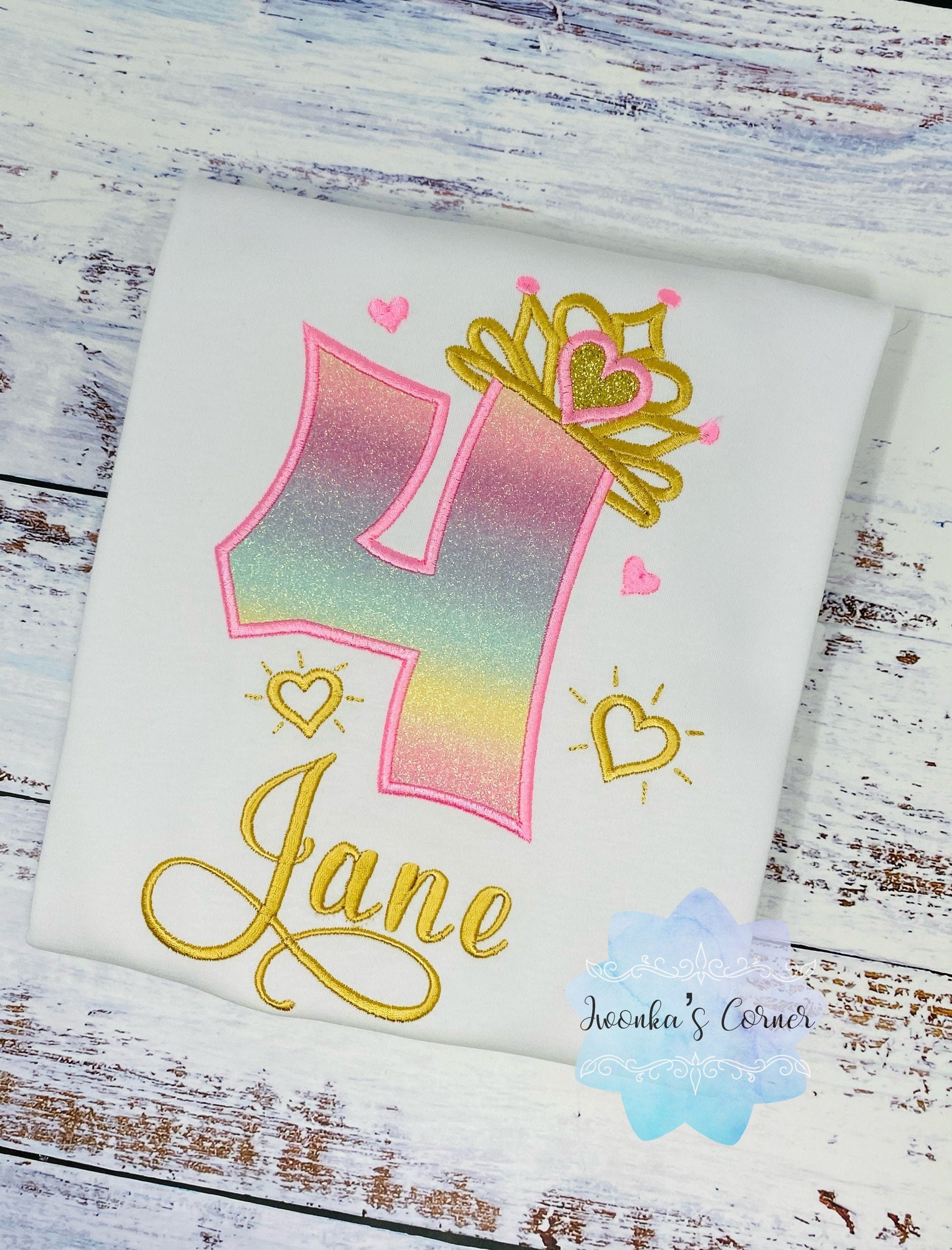 4th, 5th Birthday Girl Outfit, Princess Birthday Shirt, Pink Gold Number with Crown, Tiara Shirt, Girl Birthday Shirt, Princess Birthday
