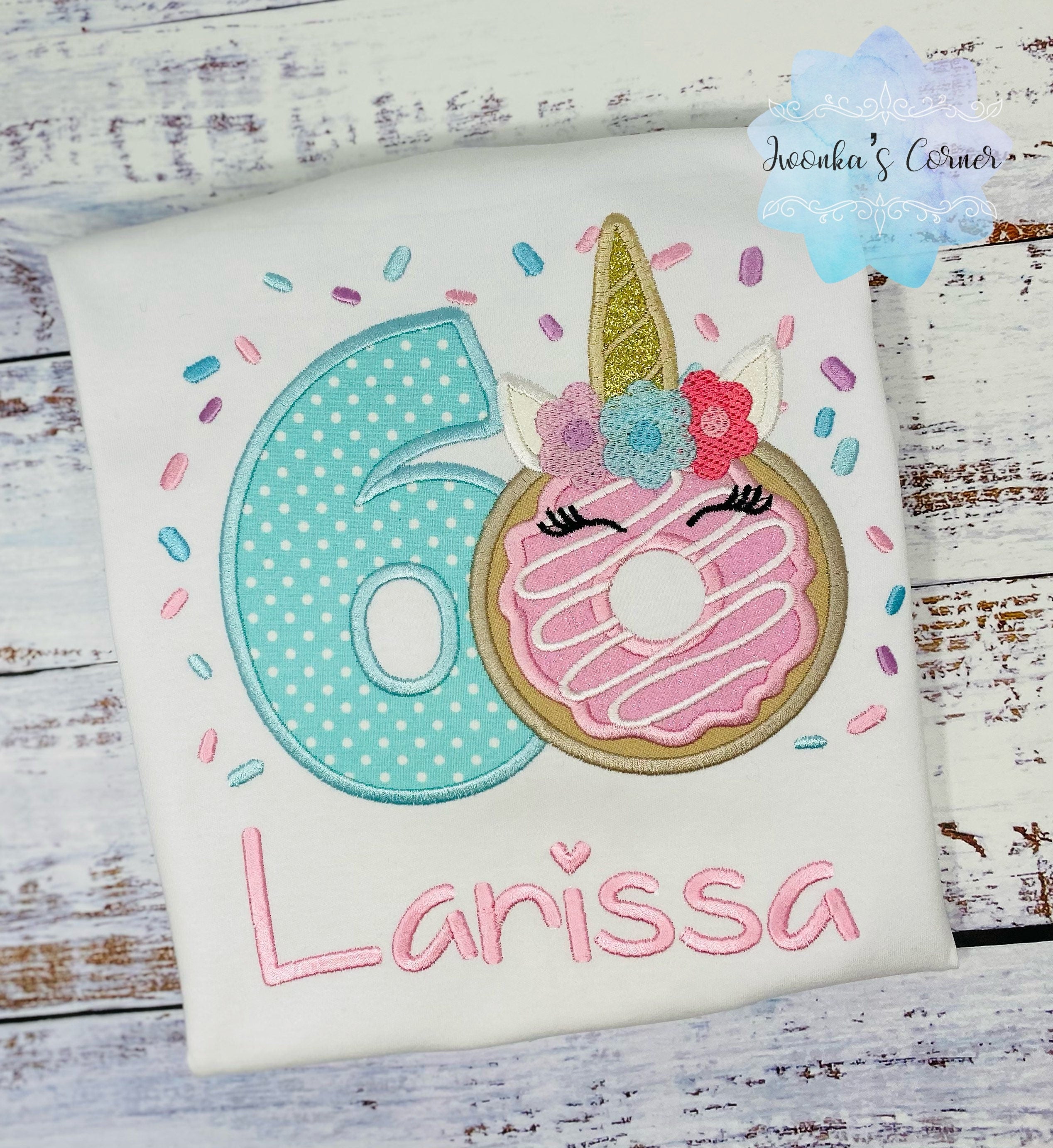 Girl 6th Birthday Unicorn Donut Shirt With Name, 3rd 5th, 6tBirthday Donut Shirt, Birthday Shirt with Donut, Donut Party, Sweet four