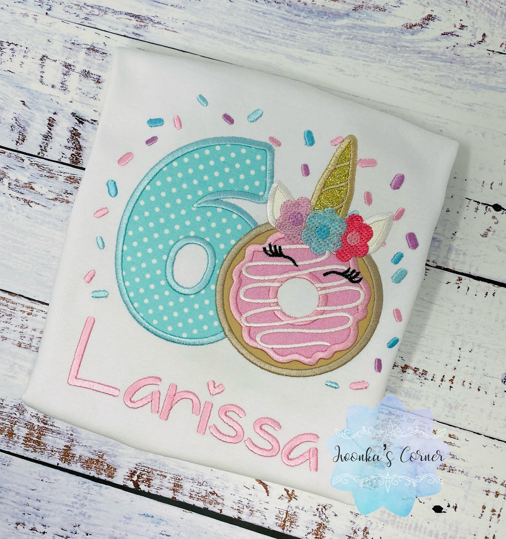 Girl 5th Birthday Donut Unicorn Shirt With Name, 3rd 4th, 6tBirthday Donut Shirt, Birthday Shirt with Donut, unicorn Donut Party, Sweet four