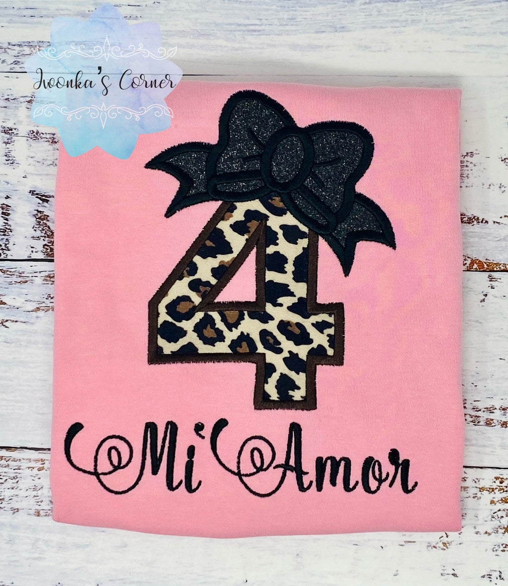 Girl 4th birthday shirt with cheetah print number, 3rd 5th 6th birthday shirt, Cheetah print shirt, Leopard print birthday shirt,