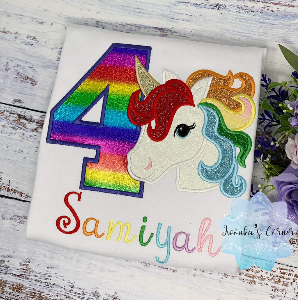Girl Rainbow Unicorn Birthday Outfit, 4th Birthday Unicorn Shirt, Unicorn birthday, Rainbow Unicorn outfit, Rainbow Unicorn Party Shirt