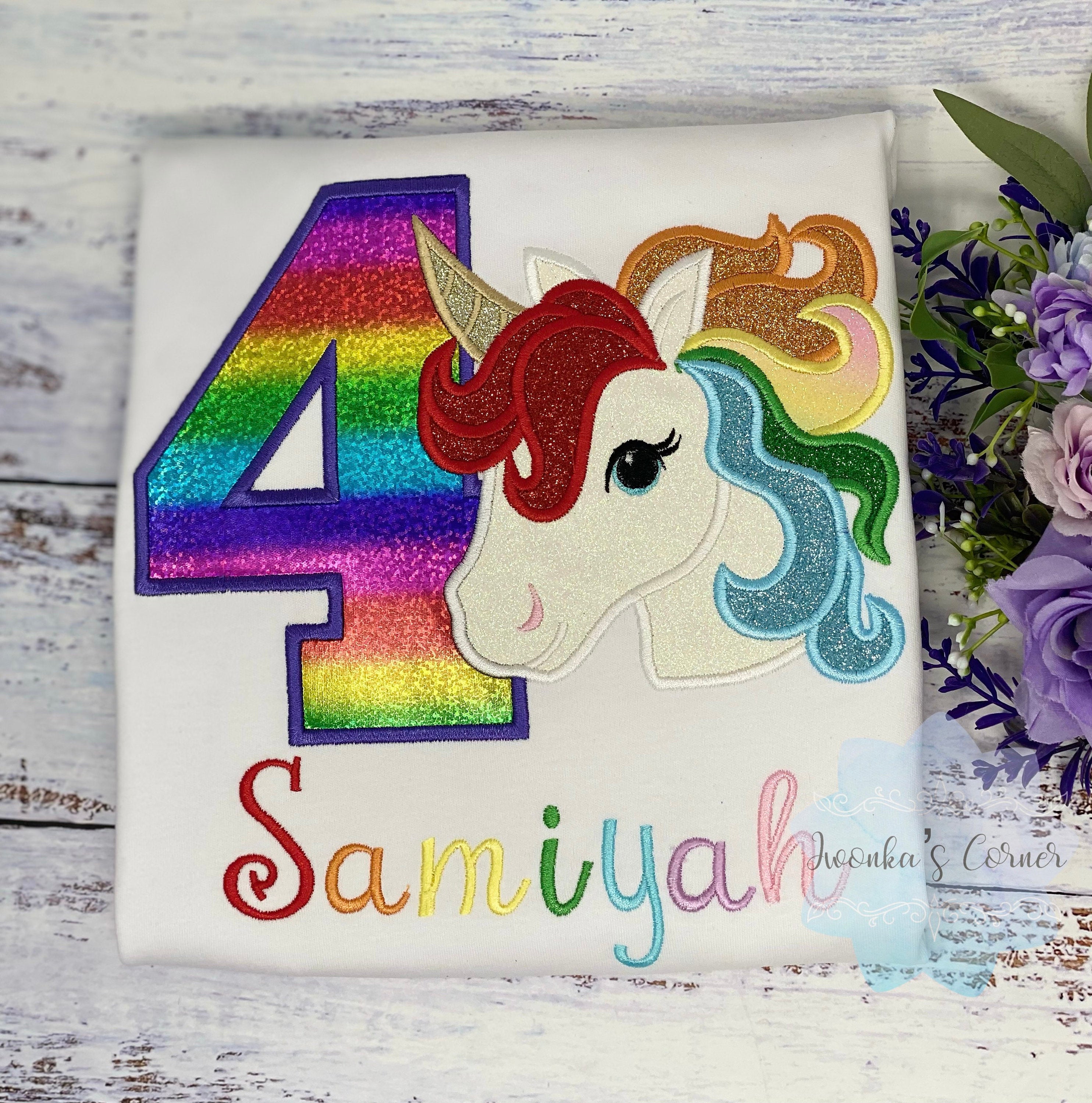 Girl Rainbow Unicorn Birthday Outfit, 4th Birthday Unicorn Shirt, Unicorn birthday, Rainbow Unicorn outfit, Rainbow Unicorn Party Shirt