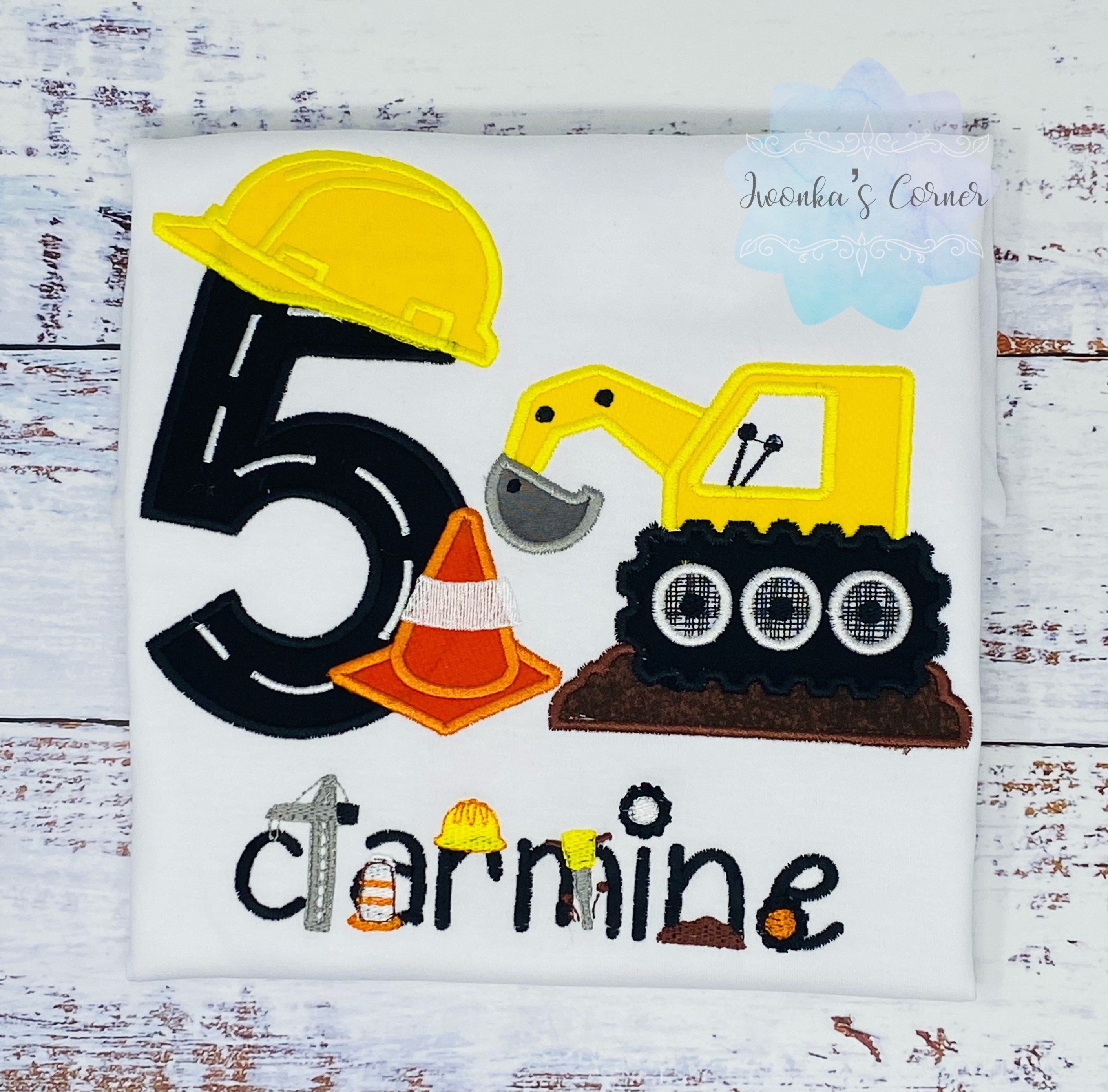 Boys 5th birthday Construction Shirt - Shirt With Construction Backhoe - Construction Boy Party - Boy Birthday Shirt with Construction