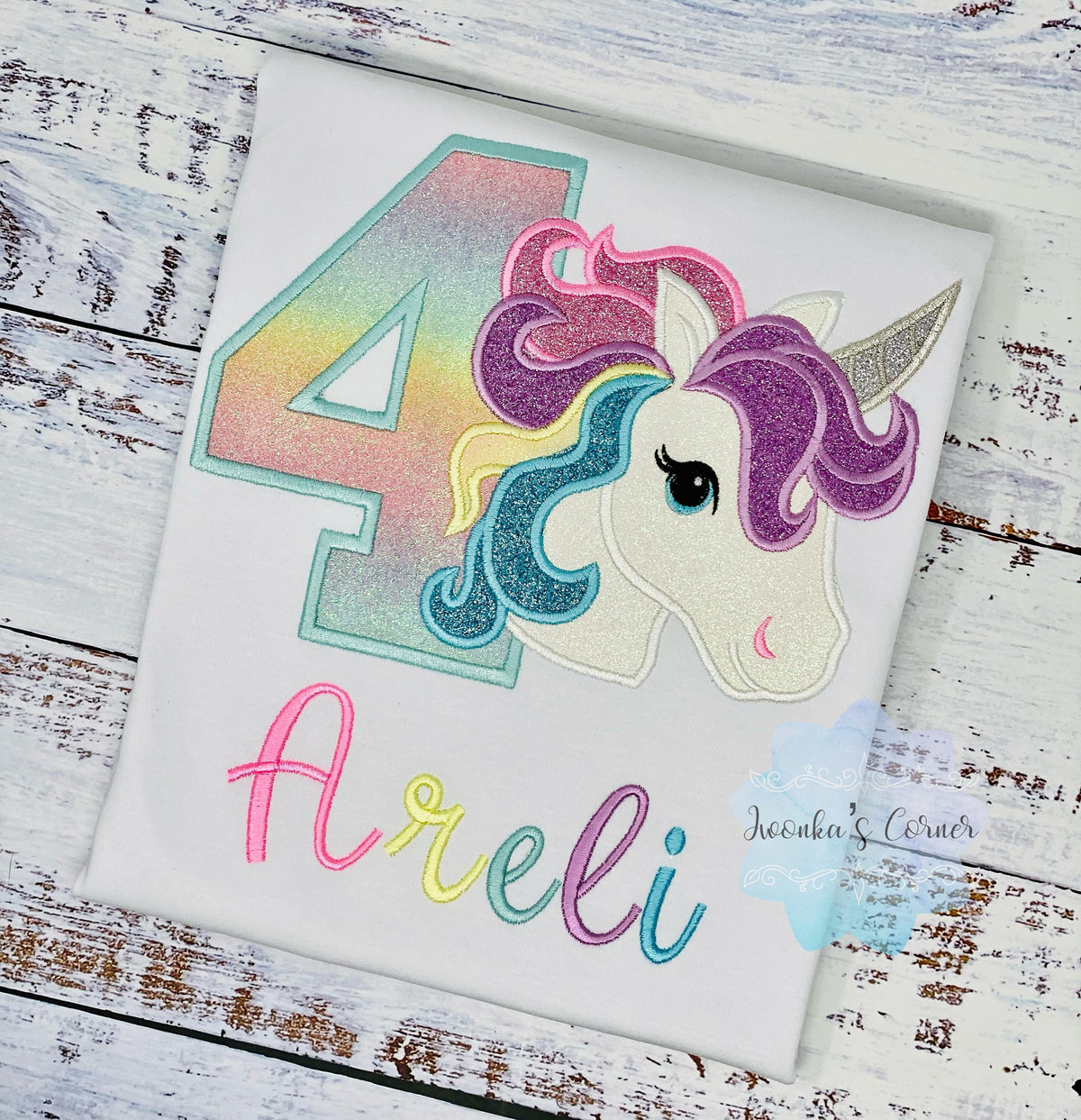 Girl Rainbow Pastel Unicorn Birthday Outfit, 2nd Birthday Pastel Unicorn Shirt, Unicorn birthday, Rainbow Unicorn outfit, Unicorn embroidery