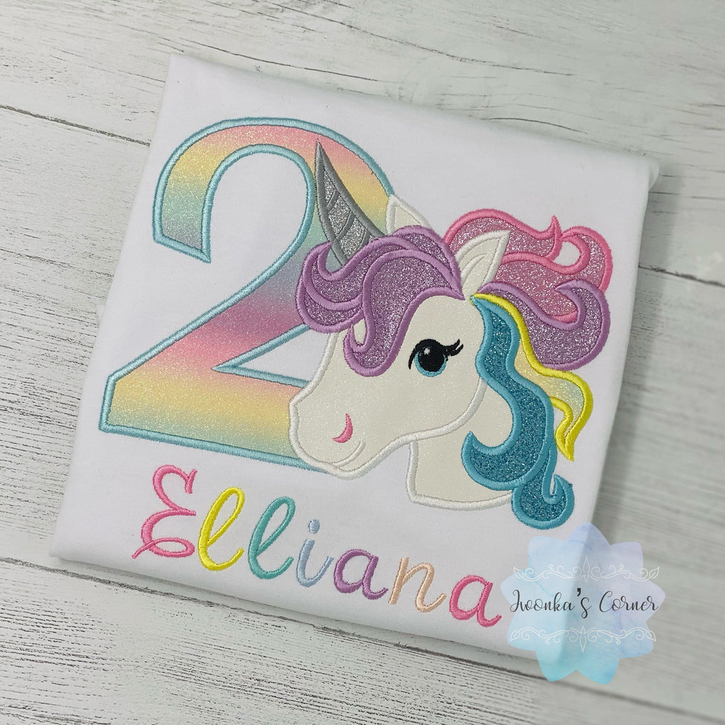 Girl Rainbow Pastel Unicorn Birthday Outfit, 2nd Birthday Pastel Unicorn Shirt, Unicorn birthday, Rainbow Unicorn outfit, Unicorn embroidery