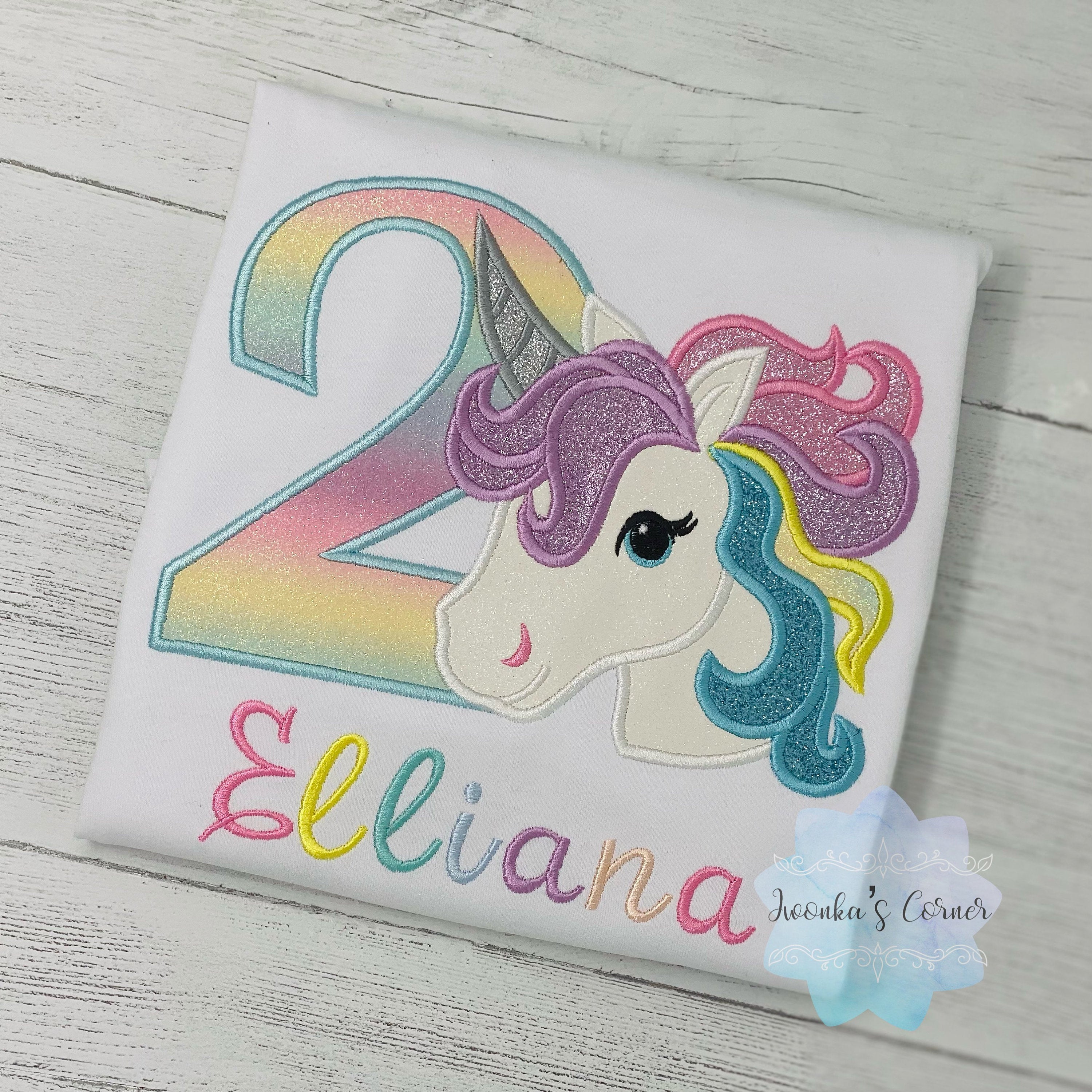 Girl Rainbow Pastel Unicorn Birthday Outfit, 2nd Birthday Pastel Unicorn Shirt, Unicorn birthday, Rainbow Unicorn outfit, Unicorn embroidery