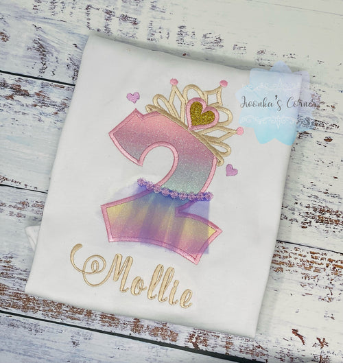 2nd 3rd, 5th Birthday Girl Outfit, Princess Birthday Shirt, Pink Gold Number with Crown, Tiara Shirt, Tutu Skirt Princess Birthday