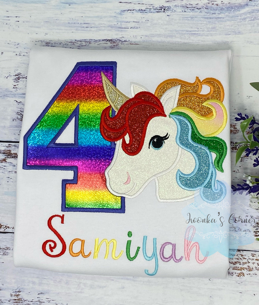 Girl Rainbow Unicorn Birthday Outfit, 4th Birthday Unicorn Shirt, Unicorn birthday, Rainbow Unicorn outfit, Rainbow Unicorn Party Shirt